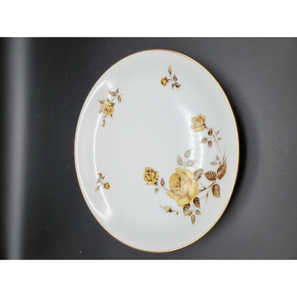 Vintage Hiroko Japan China 10" Plate with Yellow Roses & Gold Trim